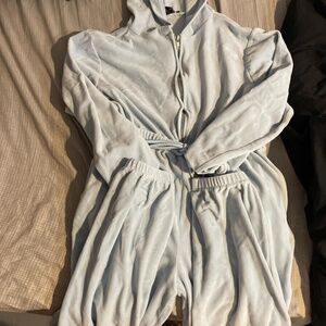 Forever 21 One Piece Velvet Teal Tracksuit with Hood Size Medium